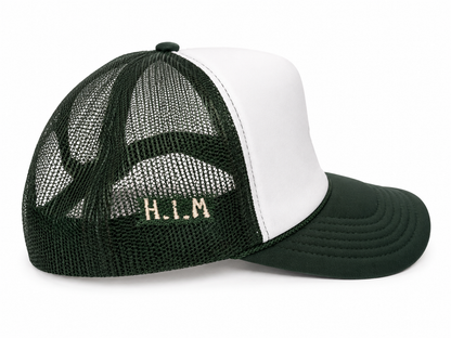 "Money Is the Root of All Possibilities" Trucker Hat (Green/Brown)