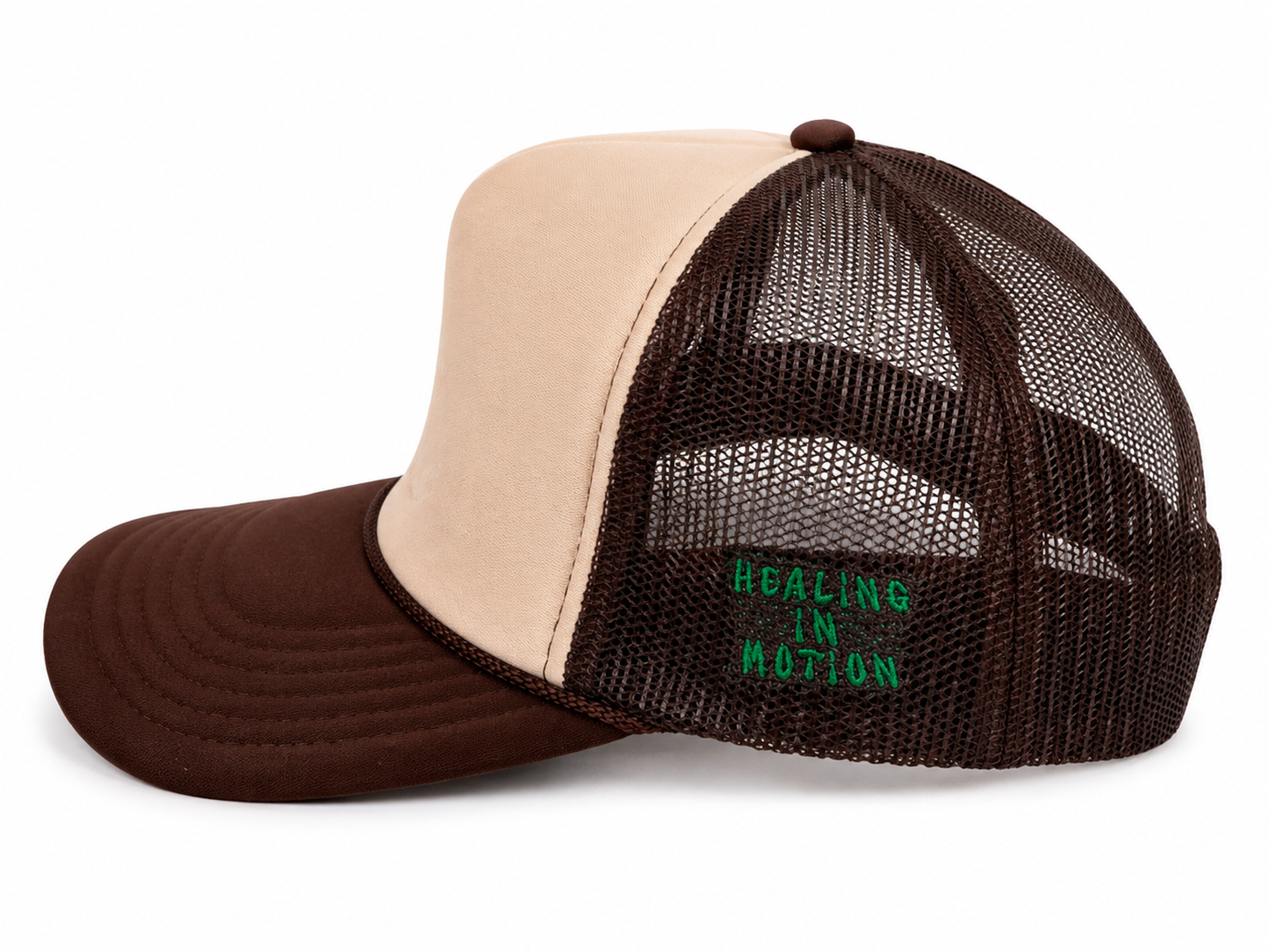 "Money Is the Root of All Possibilities" Trucker Hat (Brown/Green)