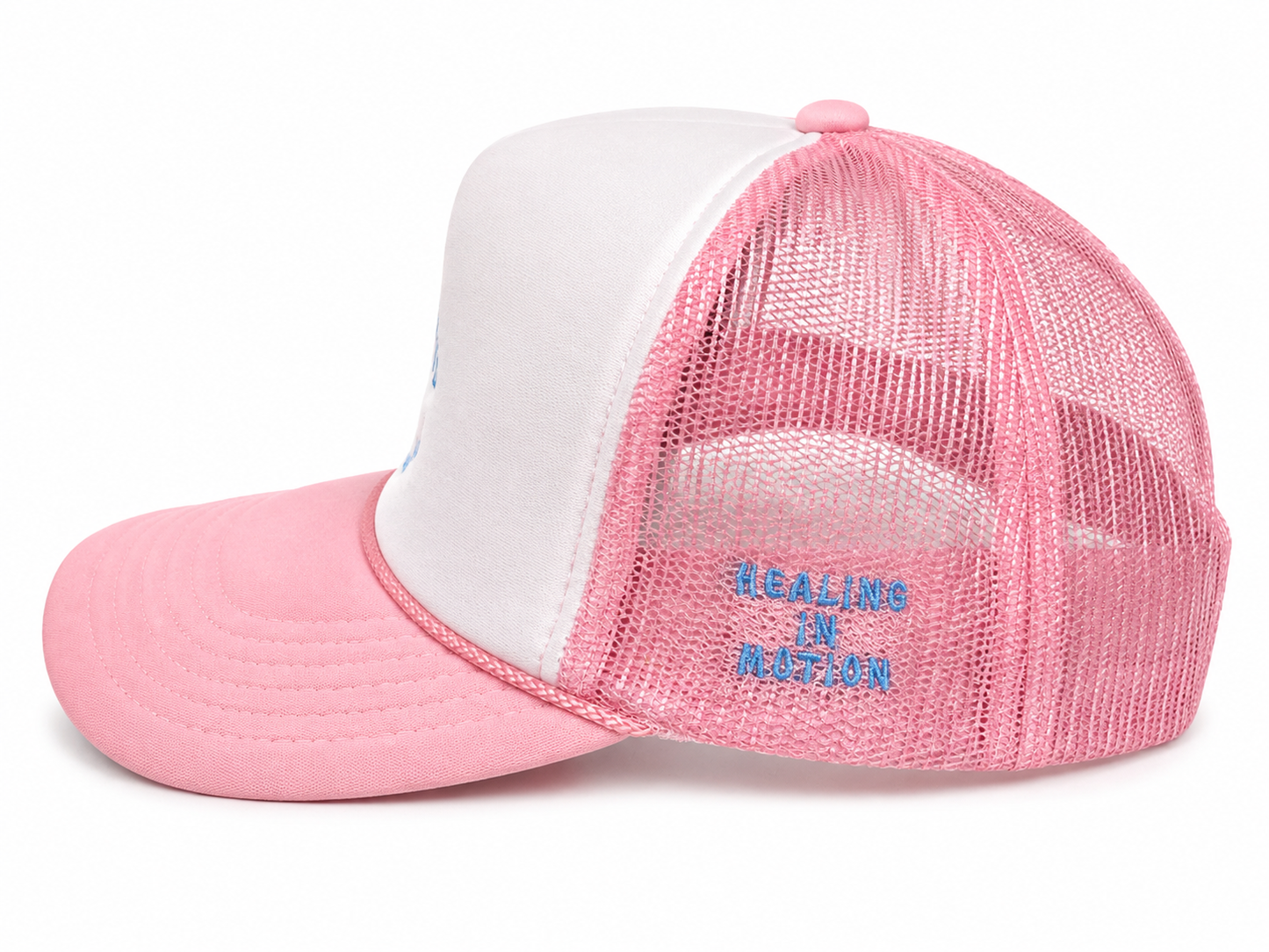 "Money Is the Root of All Possibilities" Trucker Hat (Pink/Blue)
