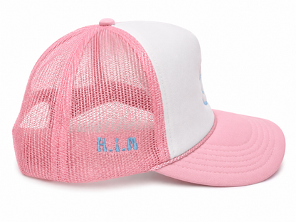 "Money Is the Root of All Possibilities" Trucker Hat (Pink/Blue)